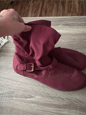 Women’s Burgundy Fold-Over Buckle Boots
